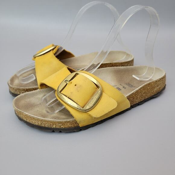 Birkenstock Madrid Big Buckle Sandals Sz 38 Narrow Yellow Nubuck Women’s 7 US - Picture 2 of 13